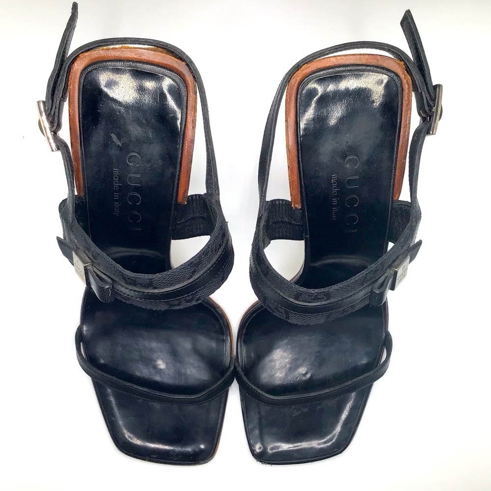 Vintage Gucci Leather &  Canvas Strappy Heels